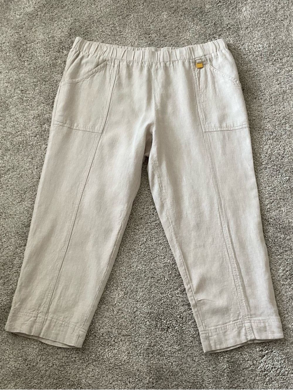 ELLEN TRACY Linen Blend Pull-On Pant Sz L Beige Coastal Beach EUC!